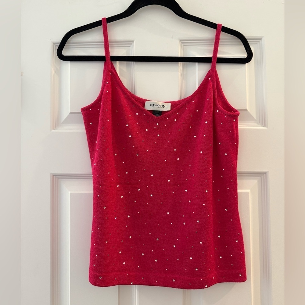 St. John Embellished Pink Knit Tank Top Blouse Small Rhinestone